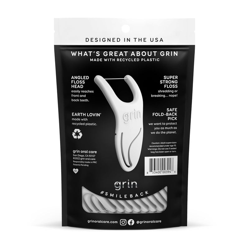GRIN Molar Flosspyx, Floss Picks, 75 Count, Dental Flossers, Minty Flavor, Recycled Plastic, Great for Reaching Back Teeth, Slide Easily Between Teeth, Includes Safe Soft Fold-Back Tooth Pick - Image 2
